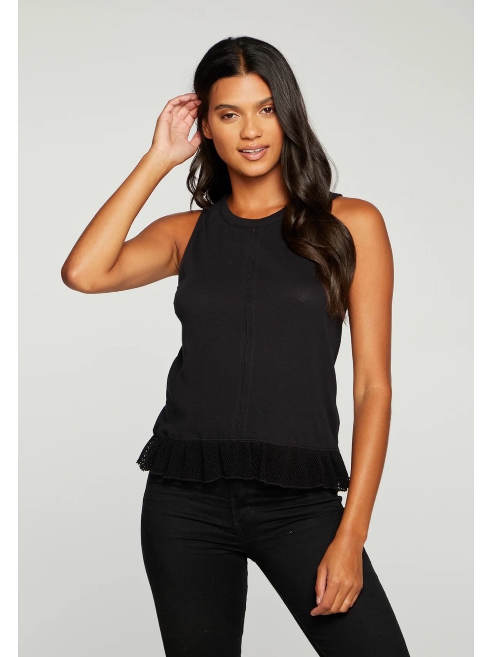 Chaser Brand Black Mesh Peplum Hem Muscle Tank Top Size Small